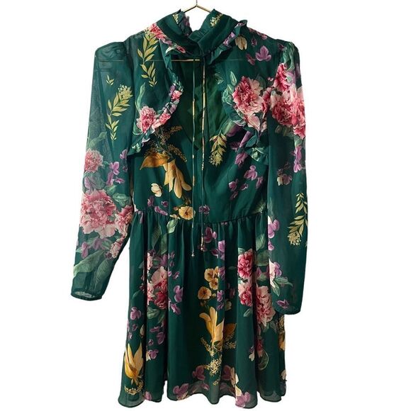 Keepsake Revolve Green Floral Ruffle Cottagecore Dress Size 4 - Picture 1 of 12